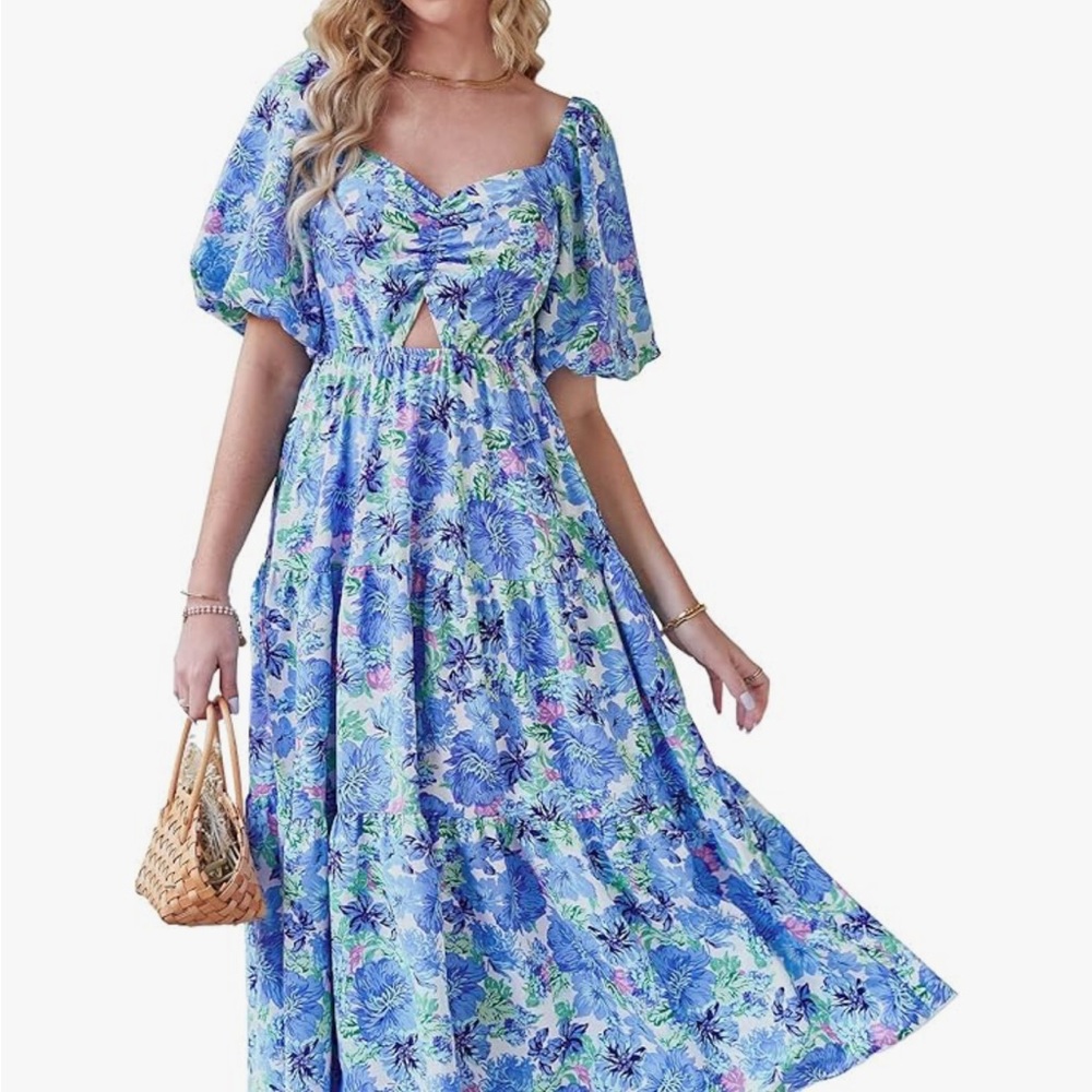 Floral Blue Maxi Dress- NEW